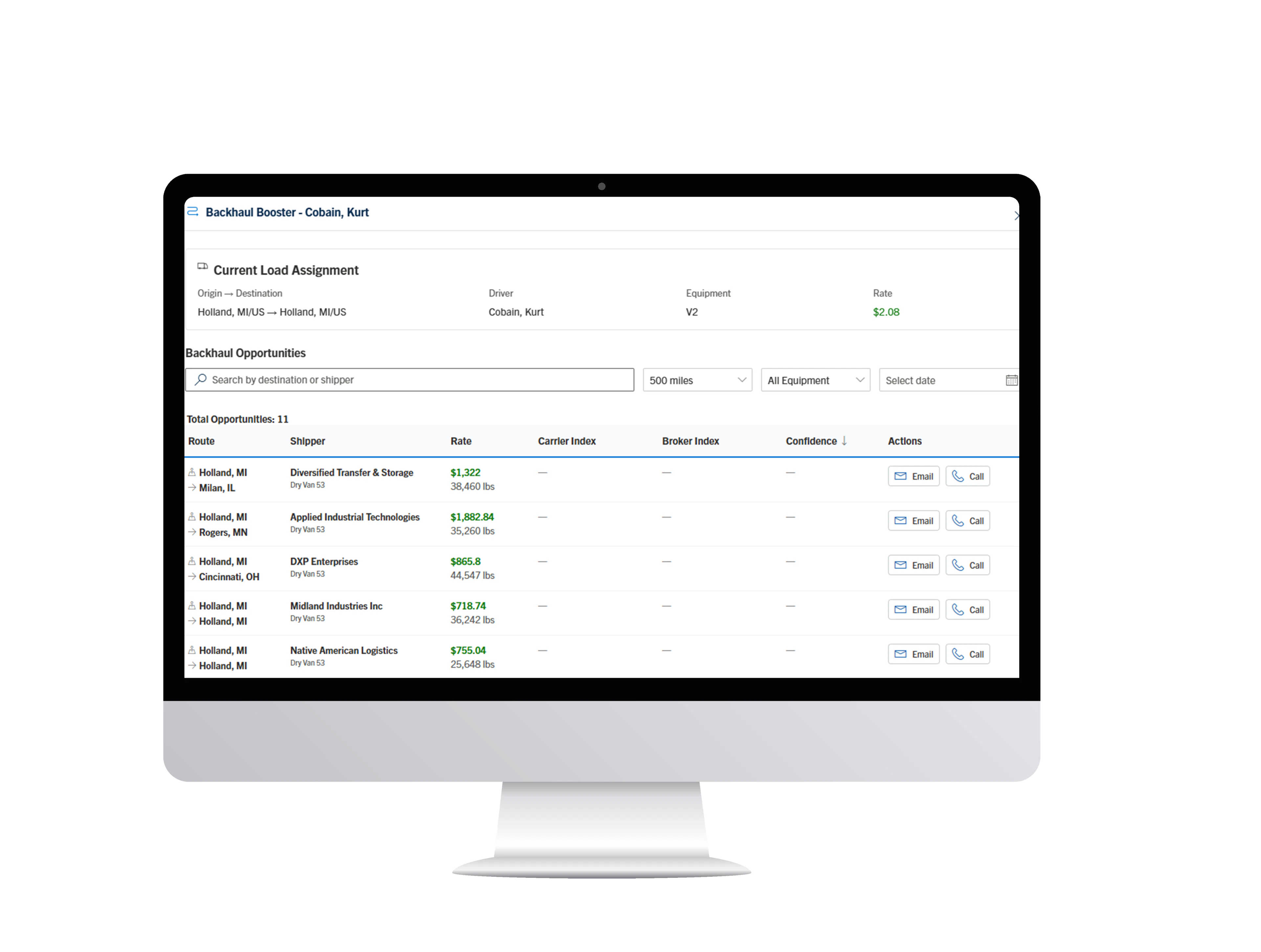 screenshot of PCS TMS